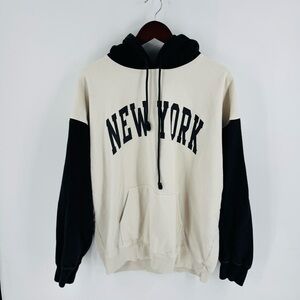Brandy Melville John Galt Cream Black Color Block Hoodie Streetwear Size L